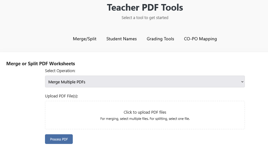 Interface showing how to add an extra page to a PDF document by merging